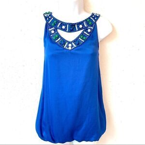 BCBG BLUE BEADED HALTER TOP